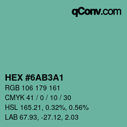Color code: HEX #6AB3A1 | qconv.com