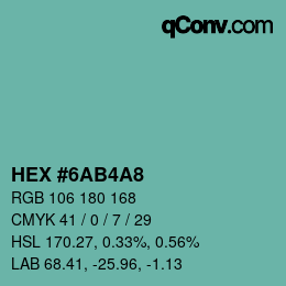 カラーコード: HEX #6AB4A8 | qconv.com