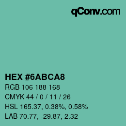 カラーコード: HEX #6ABCA8 | qconv.com