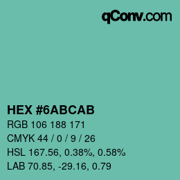 Color code: HEX #6ABCAB | qconv.com