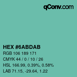 Color code: HEX #6ABDAB | qconv.com