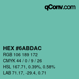 Color code: HEX #6ABDAC | qconv.com