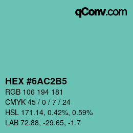 カラーコード: HEX #6AC2B5 | qconv.com