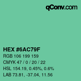 Color code: HEX #6AC79F | qconv.com
