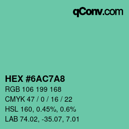 カラーコード: HEX #6AC7A8 | qconv.com
