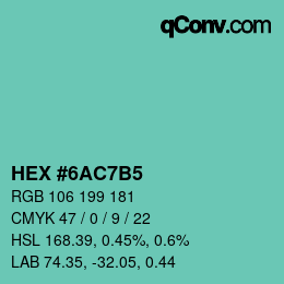 Color code: HEX #6AC7B5 | qconv.com
