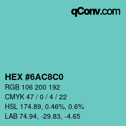 カラーコード: HEX #6AC8C0 | qconv.com