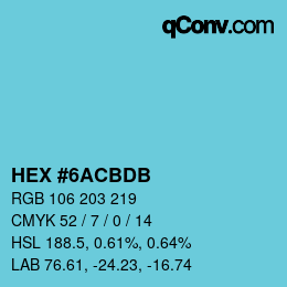 カラーコード: HEX #6ACBDB | qconv.com