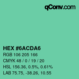 颜色代码: HEX #6ACDA6 | qconv.com