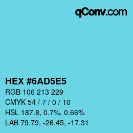 カラーコード: HEX #6AD5E5 | qconv.com