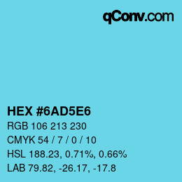 カラーコード: HEX #6AD5E6 | qconv.com