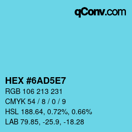 颜色代码: HEX #6AD5E7 | qconv.com