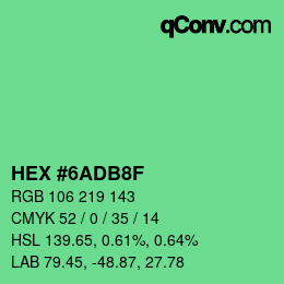カラーコード: HEX #6ADB8F | qconv.com