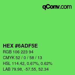 Farbcode: HEX #6ADF5E | qconv.com