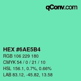 Color code: HEX #6AE5B4 | qconv.com