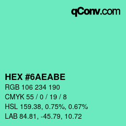 Color code: HEX #6AEABE | qconv.com