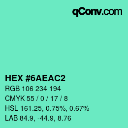 Color code: HEX #6AEAC2 | qconv.com