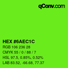 カラーコード: HEX #6AEC1C | qconv.com