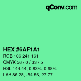 Color code: HEX #6AF1A1 | qconv.com