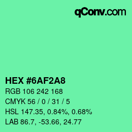 颜色代码: HEX #6AF2A8 | qconv.com