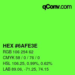 Farbcode: HEX #6AFE3E | qconv.com