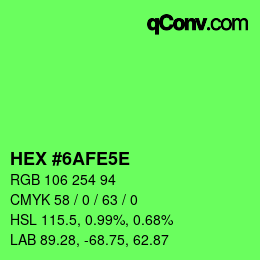 カラーコード: HEX #6AFE5E | qconv.com