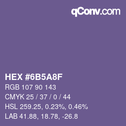 Farbcode: HEX #6B5A8F | qconv.com