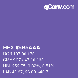 颜色代码: HEX #6B5AAA | qconv.com