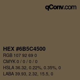 Color code: HEX #6B5C4500 | qconv.com