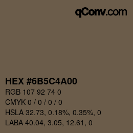 颜色代码: HEX #6B5C4A00 | qconv.com