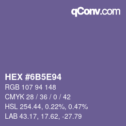 Farbcode: HEX #6B5E94 | qconv.com