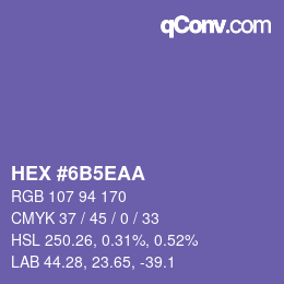 カラーコード: HEX #6B5EAA | qconv.com
