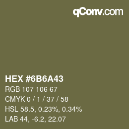 Farbcode: HEX #6B6A43 | qconv.com