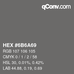 Color code: HEX #6B6A69 | qconv.com