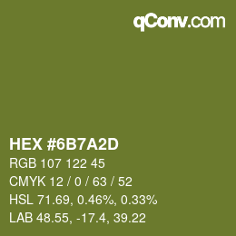 Color code: HEX #6B7A2D | qconv.com
