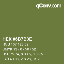 Color code: HEX #6B7B3E | qconv.com