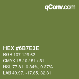 Code couleur: HEX #6B7E3E | qconv.com
