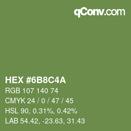 Color code: HEX #6B8C4A | qconv.com
