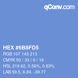 Farbcode: HEX #6B8FD5 | qconv.com