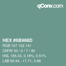 Color code: HEX #6B988D | qconv.com