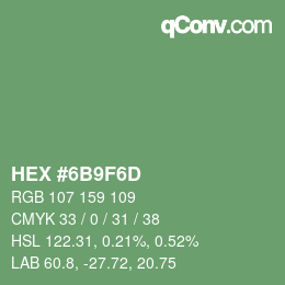 Color code: HEX #6B9F6D | qconv.com