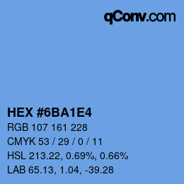 Code couleur: HEX #6BA1E4 | qconv.com