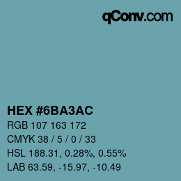 Color code: HEX #6BA3AC | qconv.com