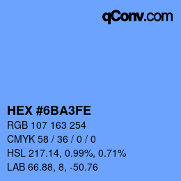 カラーコード: HEX #6BA3FE | qconv.com