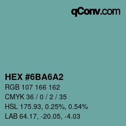 Color code: HEX #6BA6A2 | qconv.com