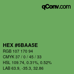 Code couleur: HEX #6BAA5E | qconv.com