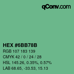 Color code: HEX #6BB78B | qconv.com