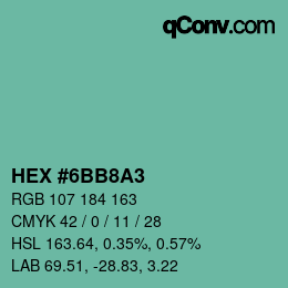 Color code: HEX #6BB8A3 | qconv.com