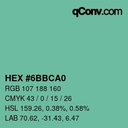 Color code: HEX #6BBCA0 | qconv.com