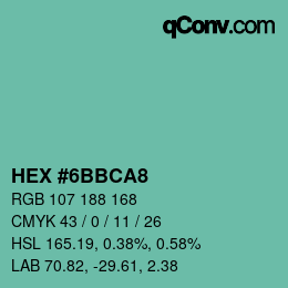 Color code: HEX #6BBCA8 | qconv.com